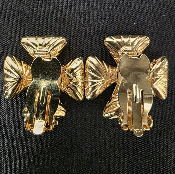 Auth YSL Yves Saint Laurent Maltese Rhinestones Blue Clip-on Earrings - Picture 2 of 5